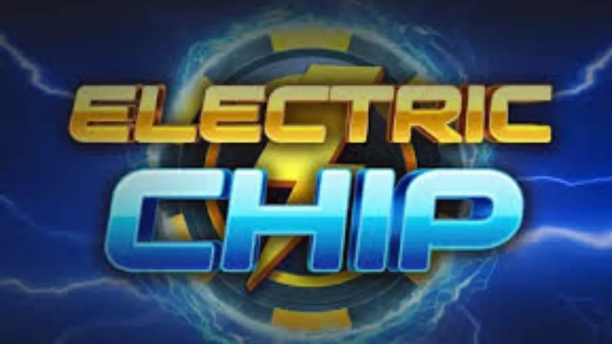 Interface brilhante e neon do slot Electric Chip com símbolos de chips e raios elétricos